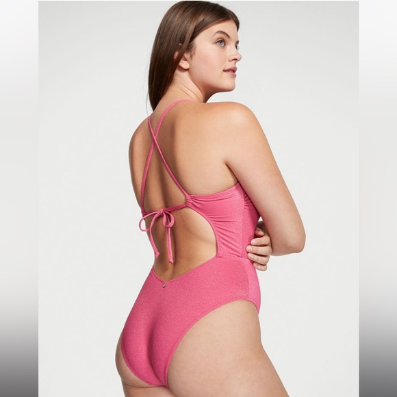 Victoria's Secret Swim, Strappy One-Piece Cutout Ruched Swimsuit, Pink, NWT, XL - Picture 4 of 5